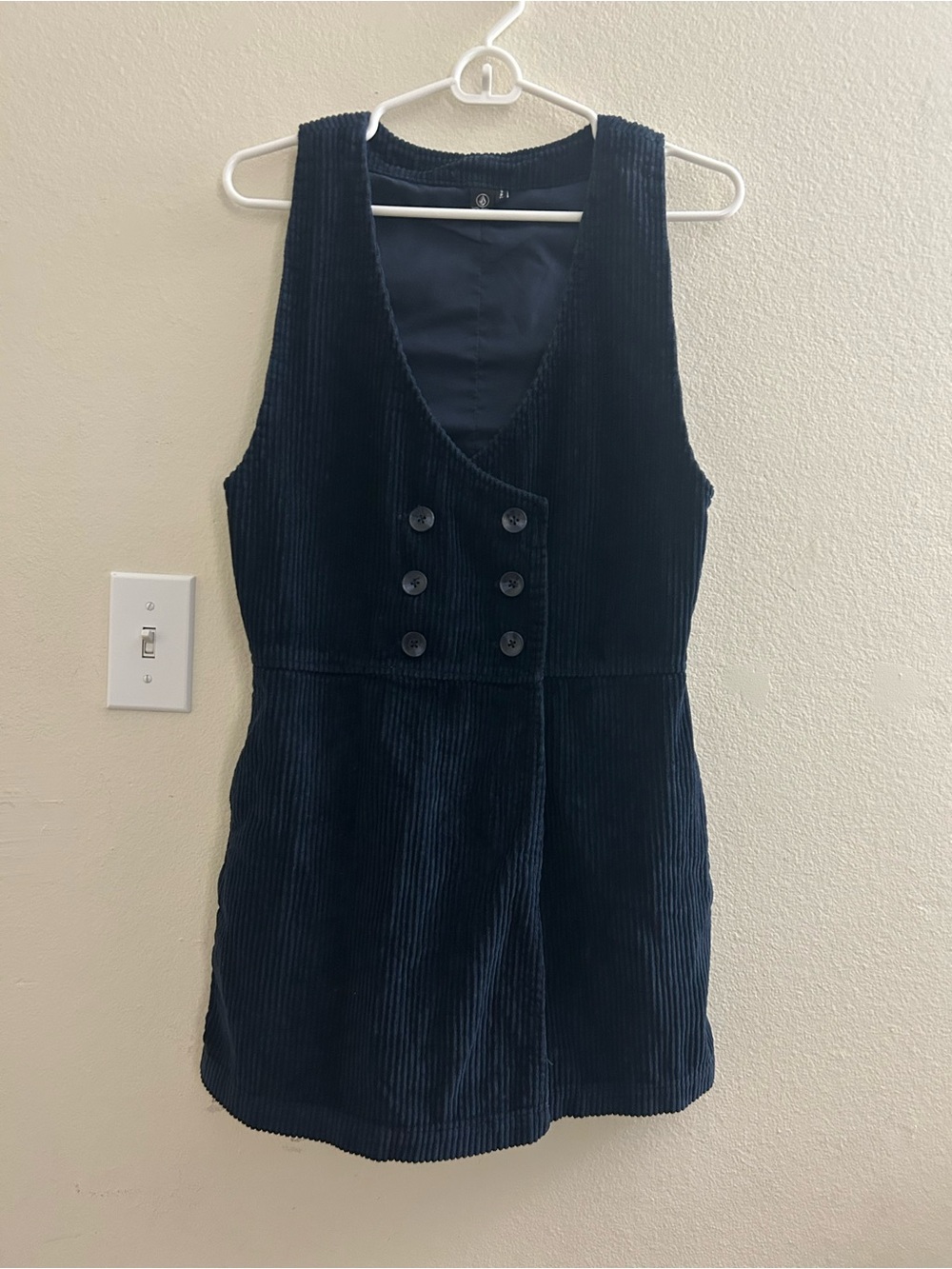Volcom Win Me Ova Navy Blue Corduroy Romper Jumper approximate size large